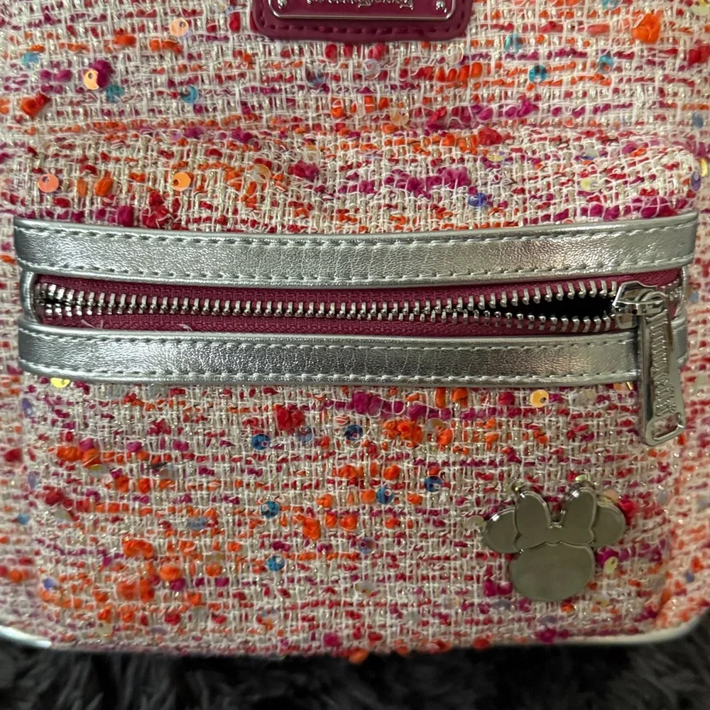 Disney Pink and Red Tweed sparkle loungefly backpack - Picture 3 of 8